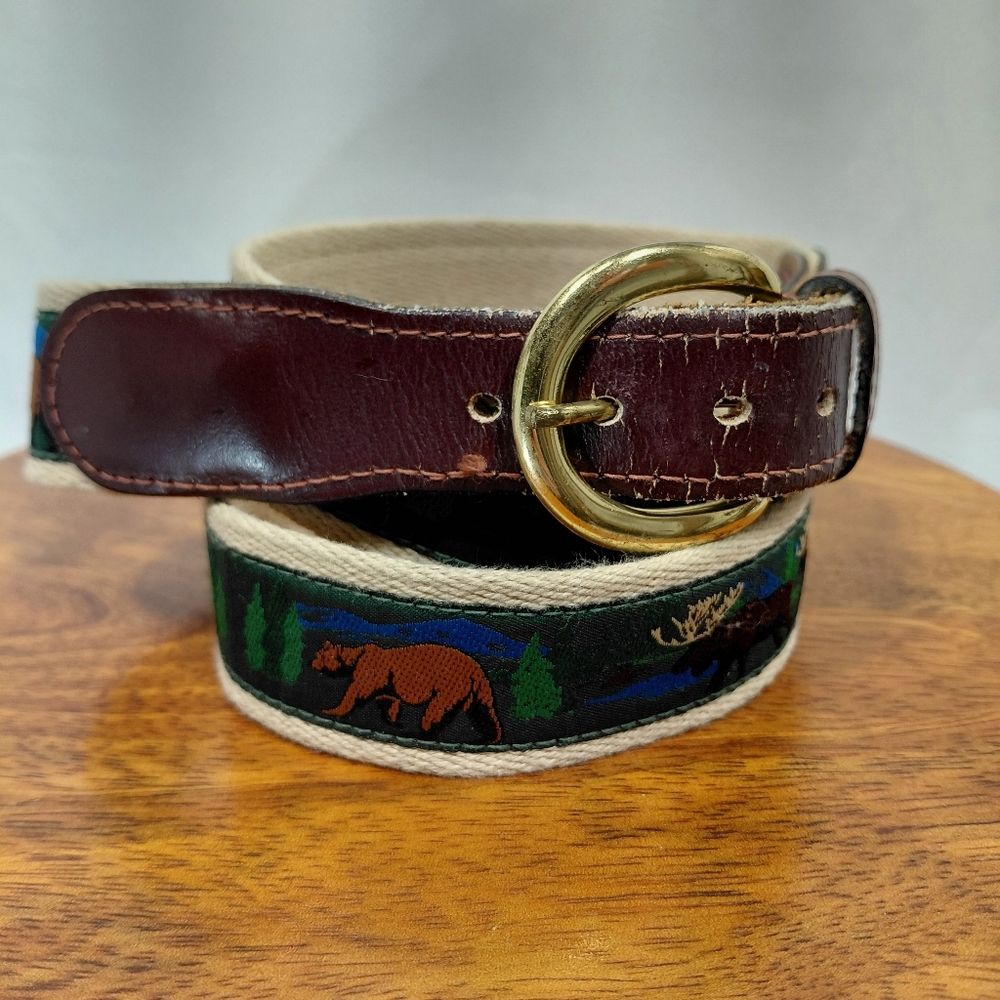 YRI Bear Moose Nature Ribbon Canvas Leather Belt
